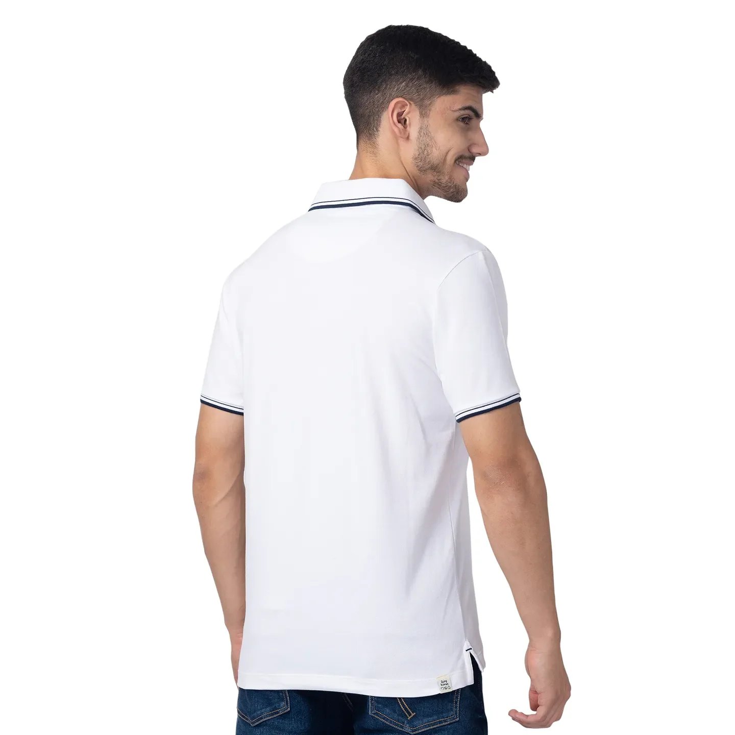 White Regular Fit Men's Polo T-Shirt by Being Human Clothing - Image 3