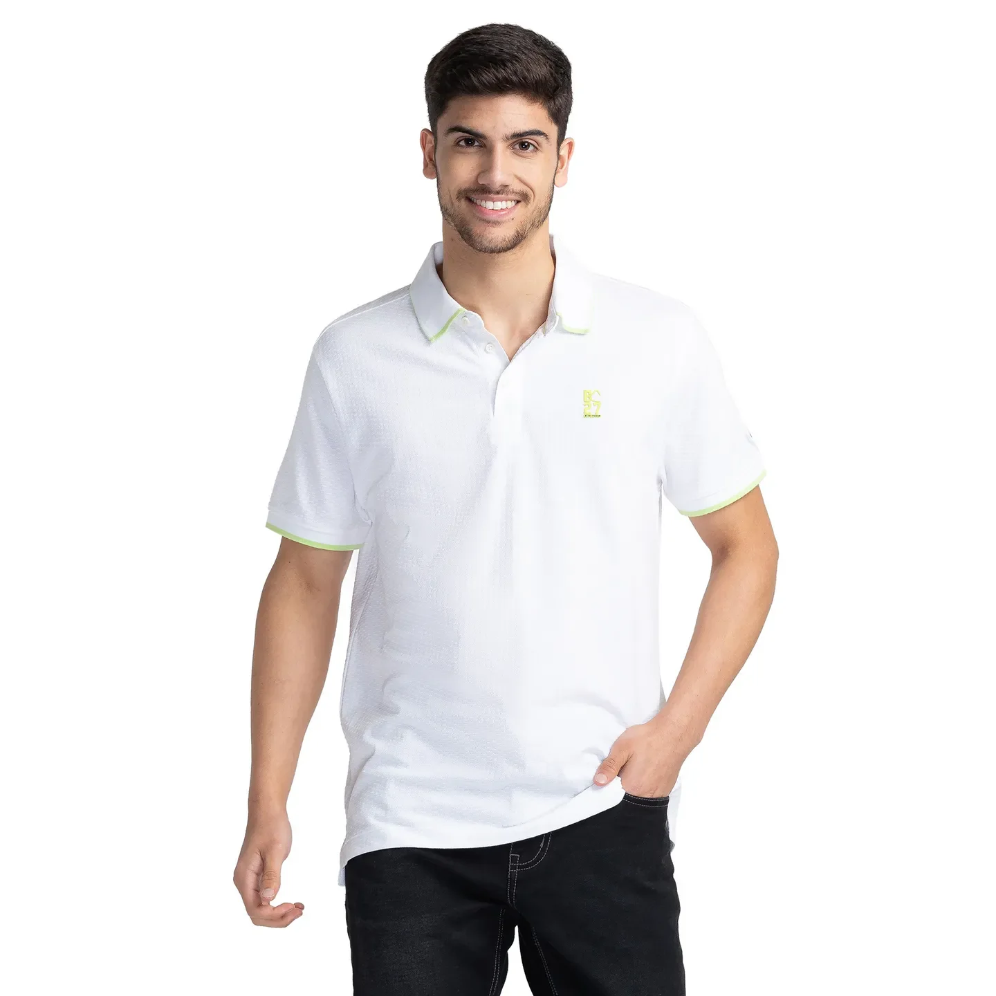 White Regular Fit Men's Polo T-Shirt by Being Human Clothing