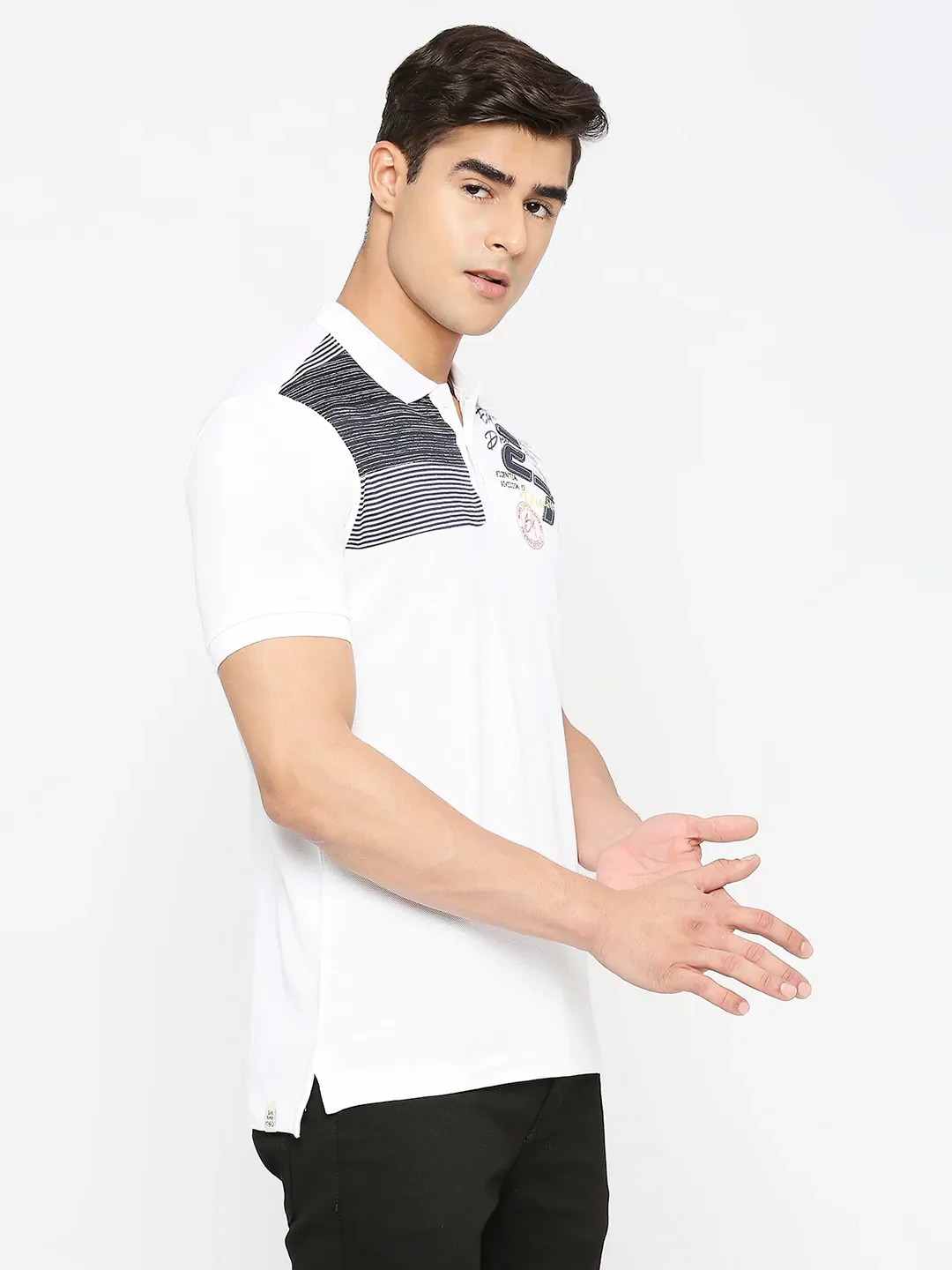 White Regular Fit Men's Polo T-Shirt by Being Human Clothing - Image 3