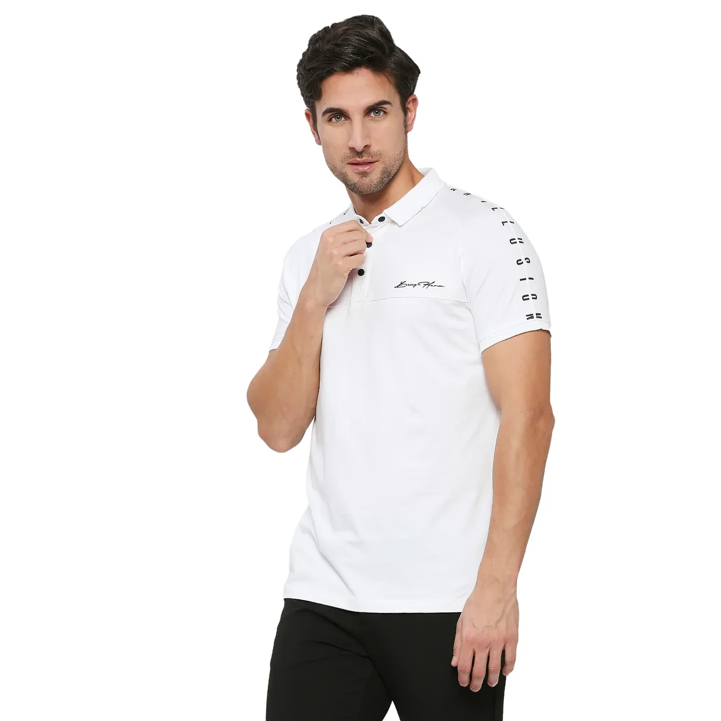 White Regular Fit Men's Polo T-Shirt by Being Human Clothing - Image 2