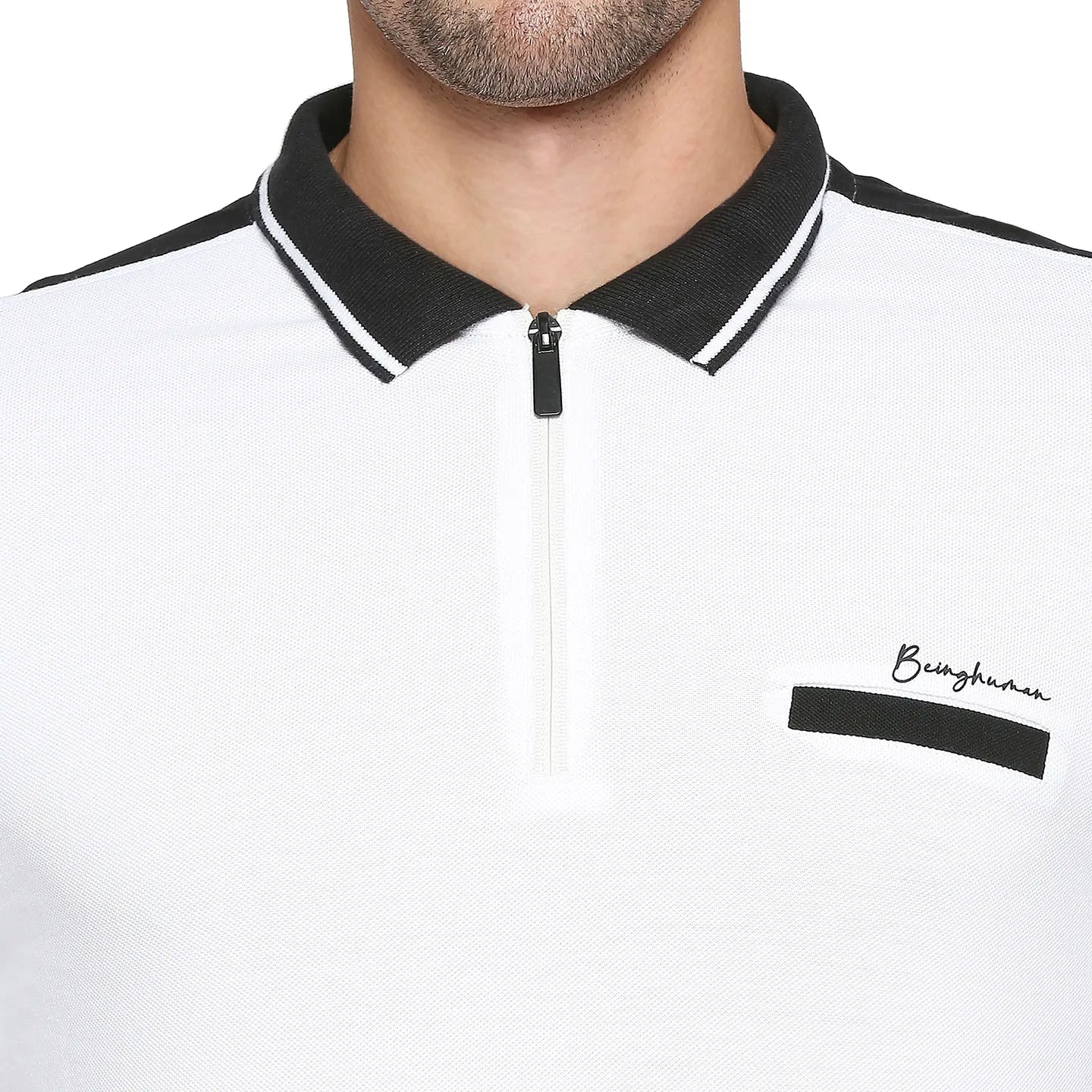 White Regular Fit Men's Polo T-Shirt by Being Human Clothing - Image 5