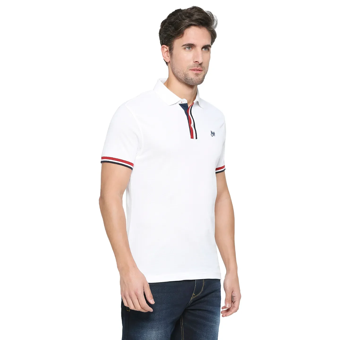 White Regular Fit Men's Polo T-Shirt by Being Human Clothing - Image 3