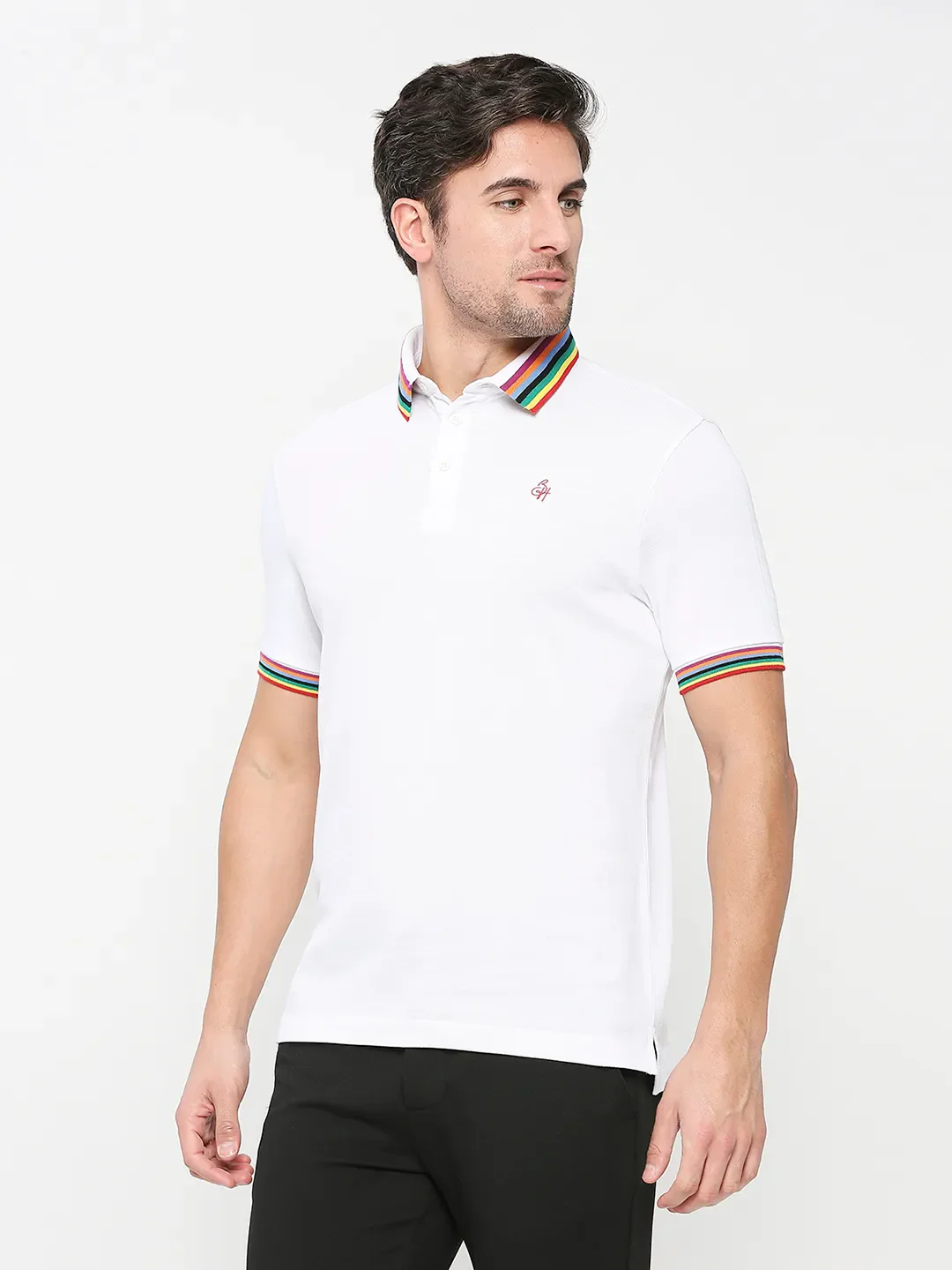 White Regular Fit Men's Polo T-Shirt by Being Human Clothing - Image 2