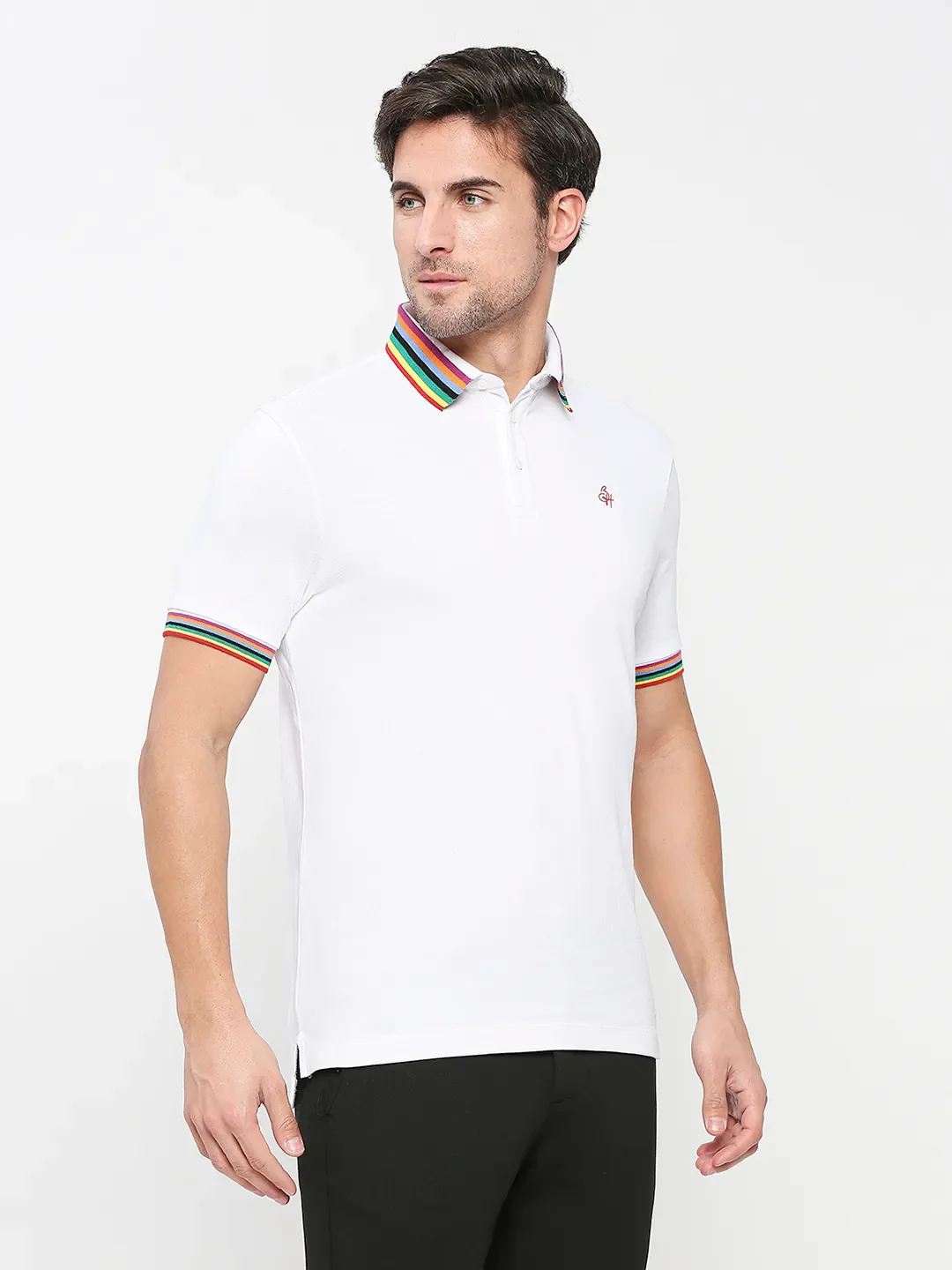 White Regular Fit Men's Polo T-Shirt by Being Human Clothing - Image 3