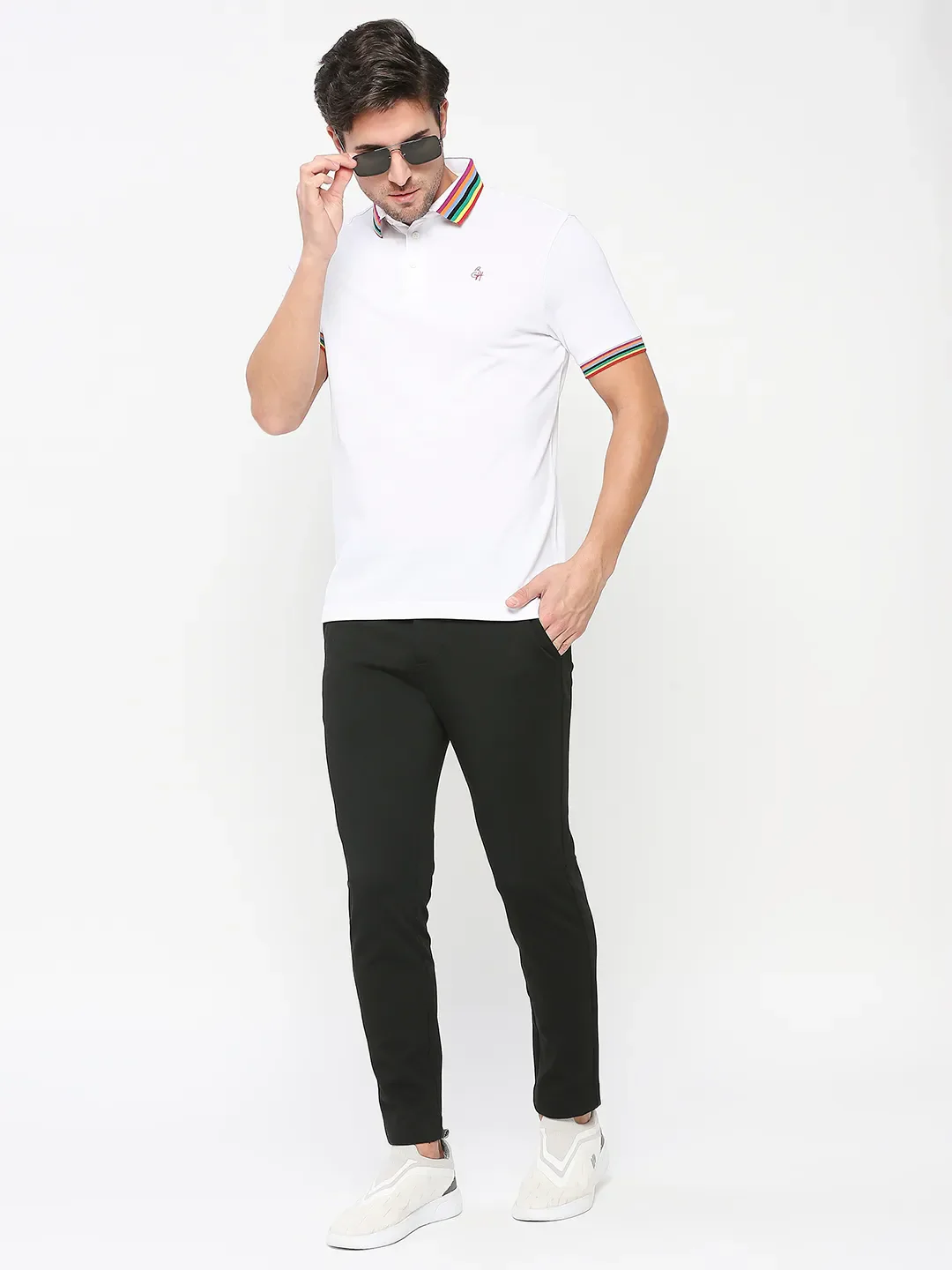 White Regular Fit Men's Polo T-Shirt by Being Human Clothing - Image 6