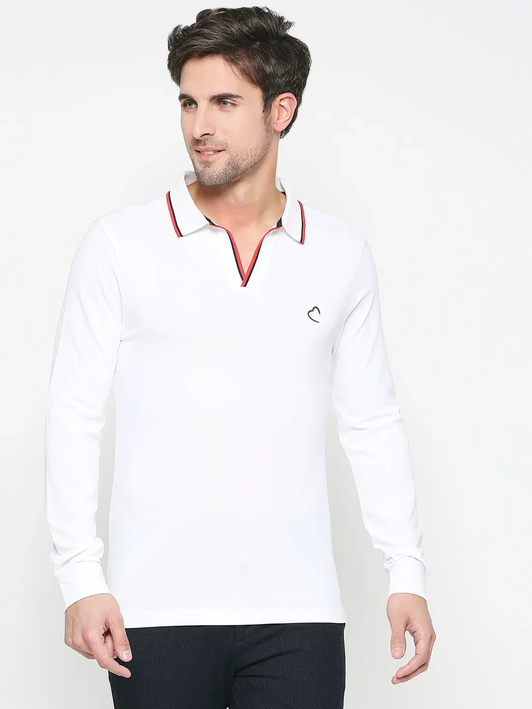 White Regular Fit Men's Long Sleeves Polo T-Shirt by Being Human Clothing