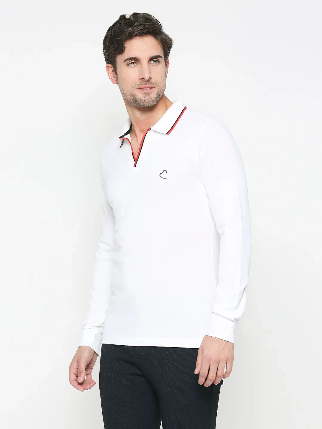White Regular Fit Men's Long Sleeves Polo T-Shirt by Being Human Clothing - Image 2