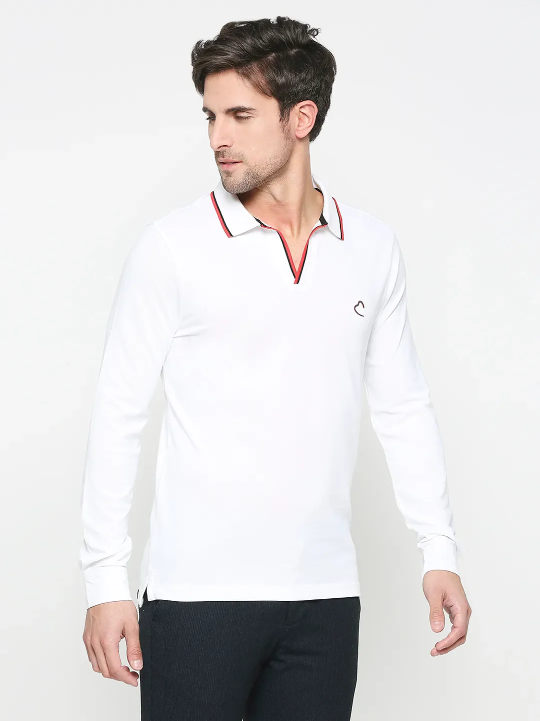 White Regular Fit Men's Long Sleeves Polo T-Shirt by Being Human Clothing - Image 3
