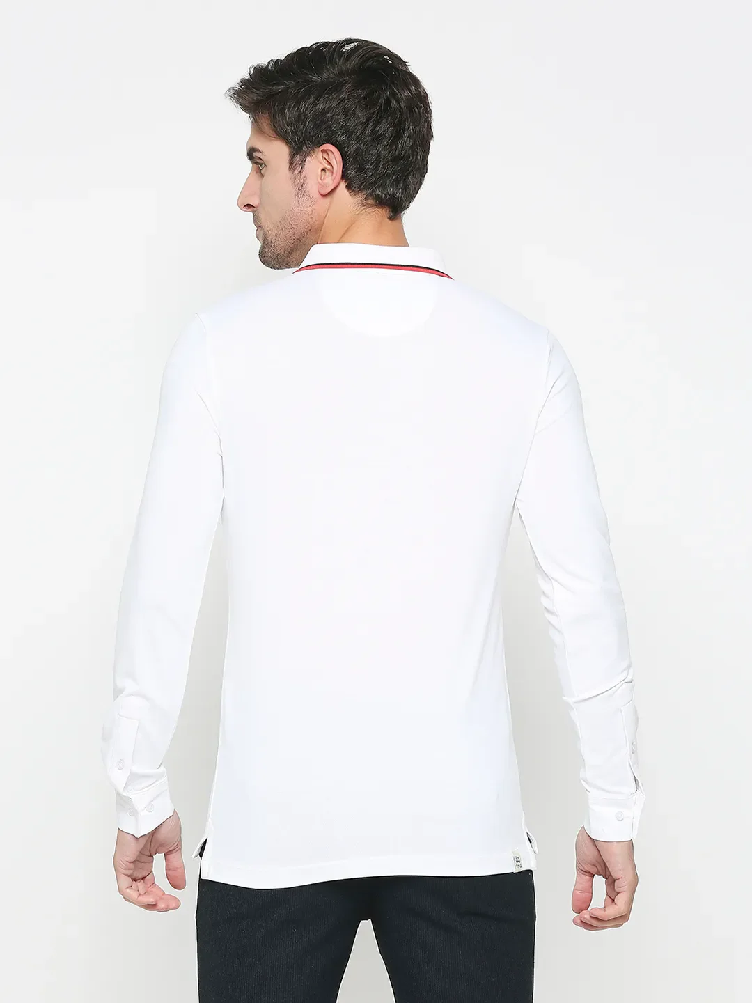 White Regular Fit Men's Long Sleeves Polo T-Shirt by Being Human Clothing - Image 4