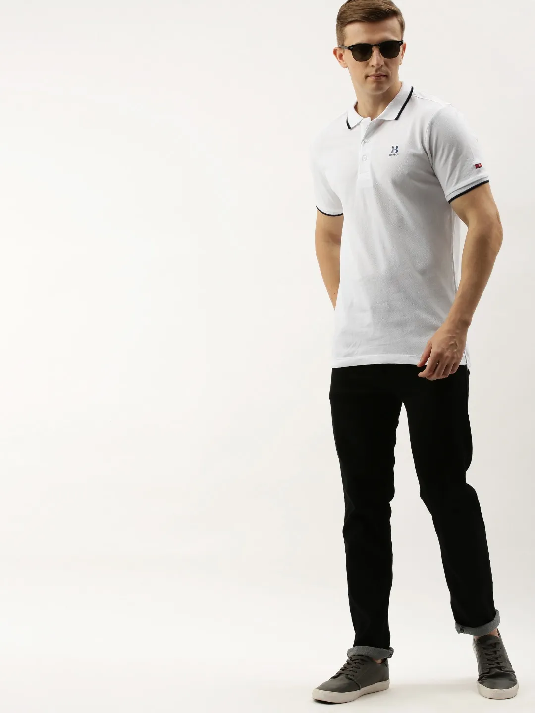 White Regular Fit Men's Polo T-Shirt by Being Human Clothing - Image 5