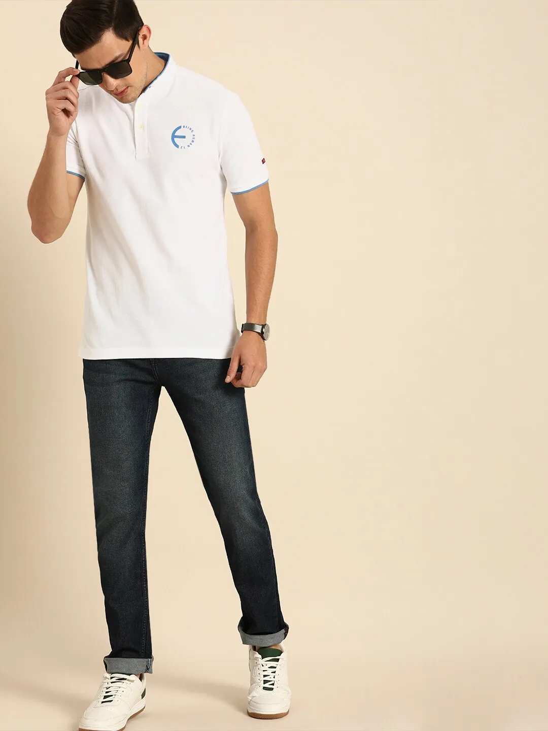 White Regular Fit Men's Polo T-Shirt by Being Human Clothing - Image 2
