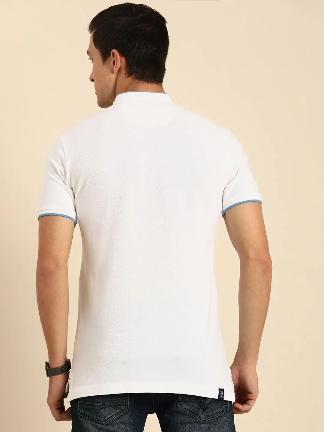White Regular Fit Men's Polo T-Shirt by Being Human Clothing - Image 3