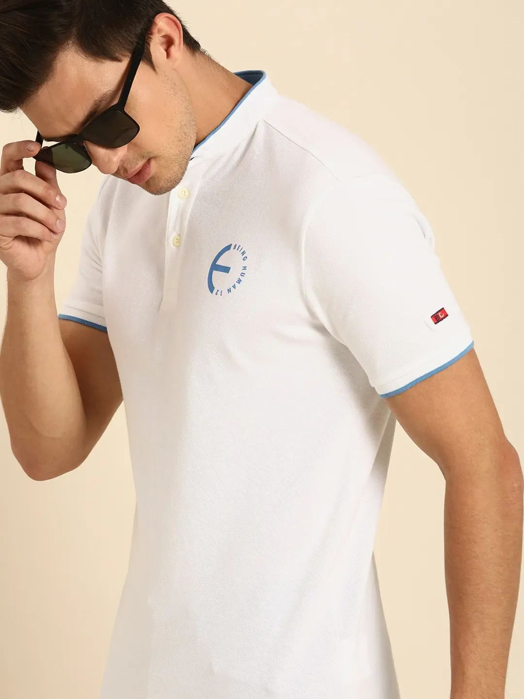 White Regular Fit Men's Polo T-Shirt by Being Human Clothing - Image 4