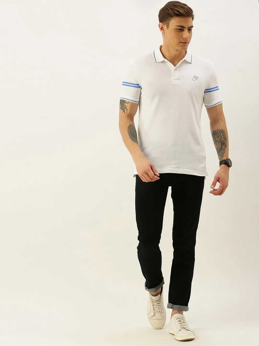 White Regular Fit Men's Polo T-Shirt by Being Human Clothing - Image 5