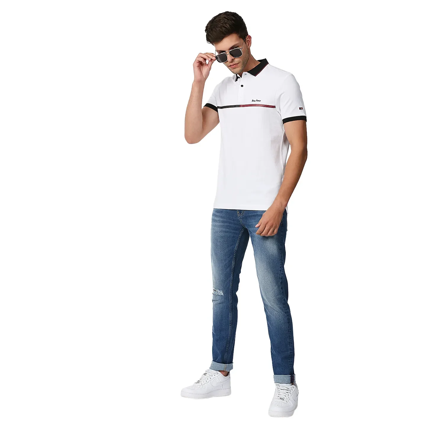 White Regular Fit Men's Polo T-Shirt by Being Human Clothing - Image 6