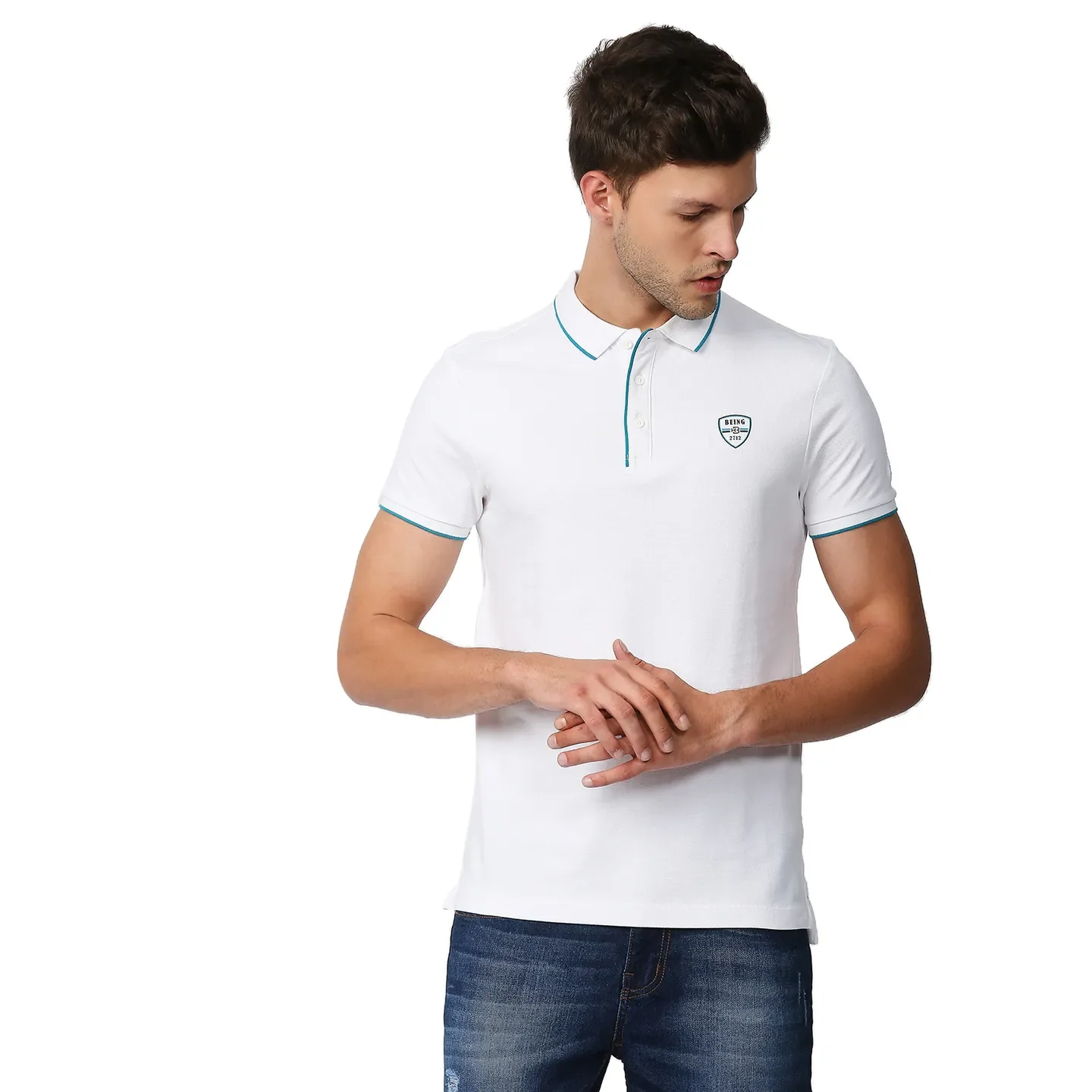 White Regular Fit Men's Polo T-Shirt by Being Human Clothing