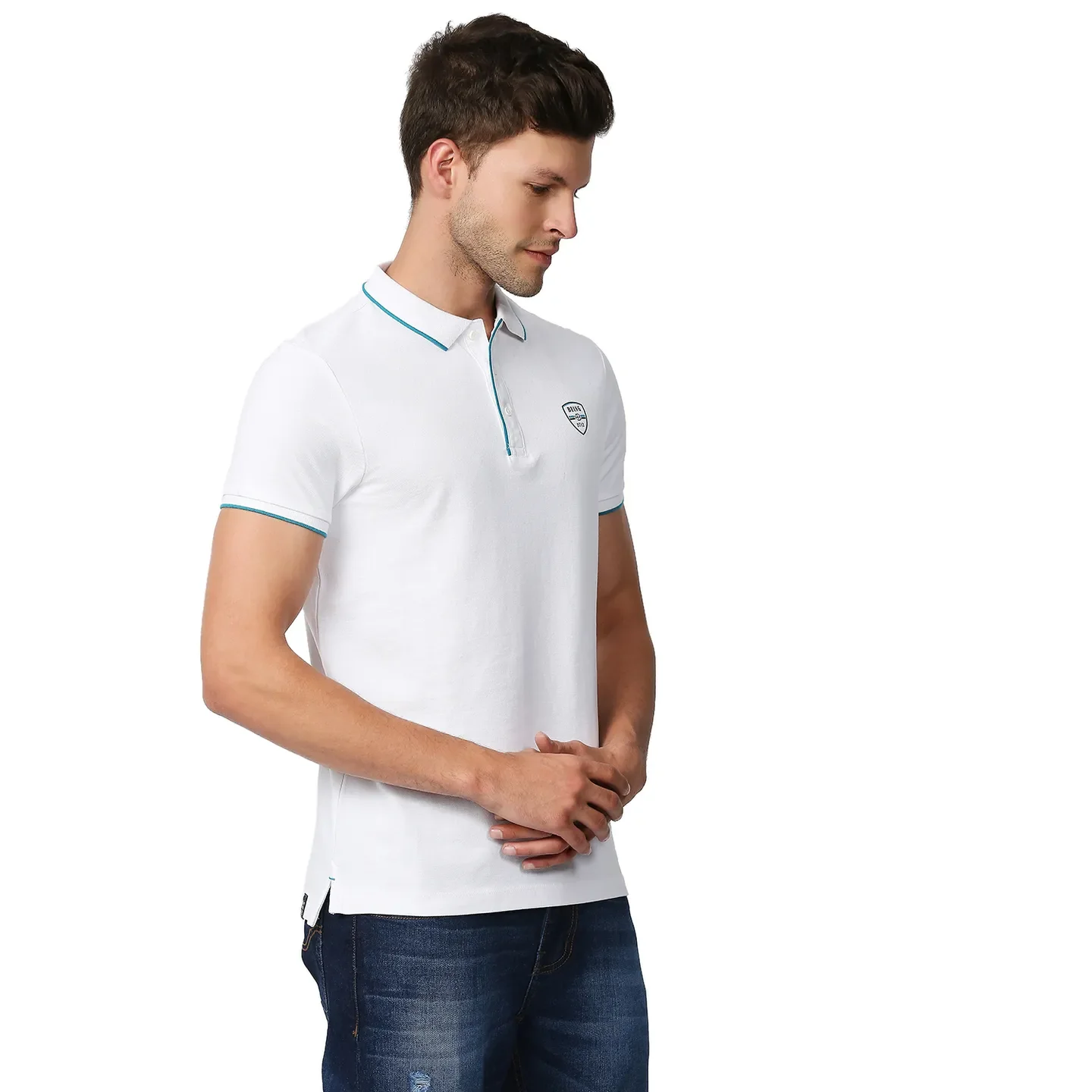 White Regular Fit Men's Polo T-Shirt by Being Human Clothing - Image 3