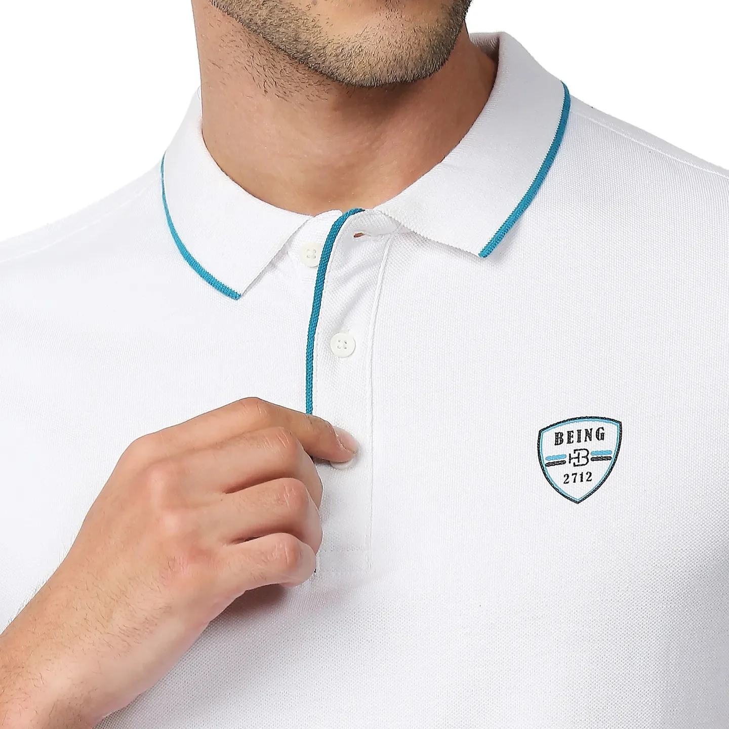 White Regular Fit Men's Polo T-Shirt by Being Human Clothing - Image 5