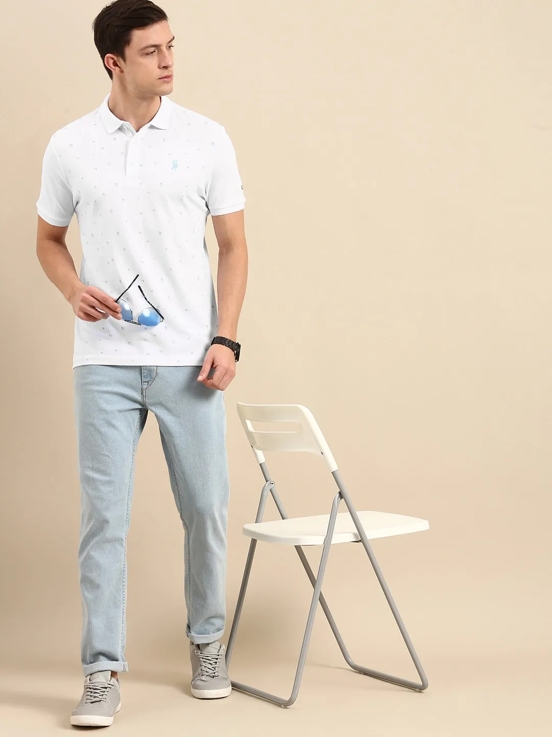 White Regular Fit Men's Polo T-Shirt by Being Human Clothing - Image 4