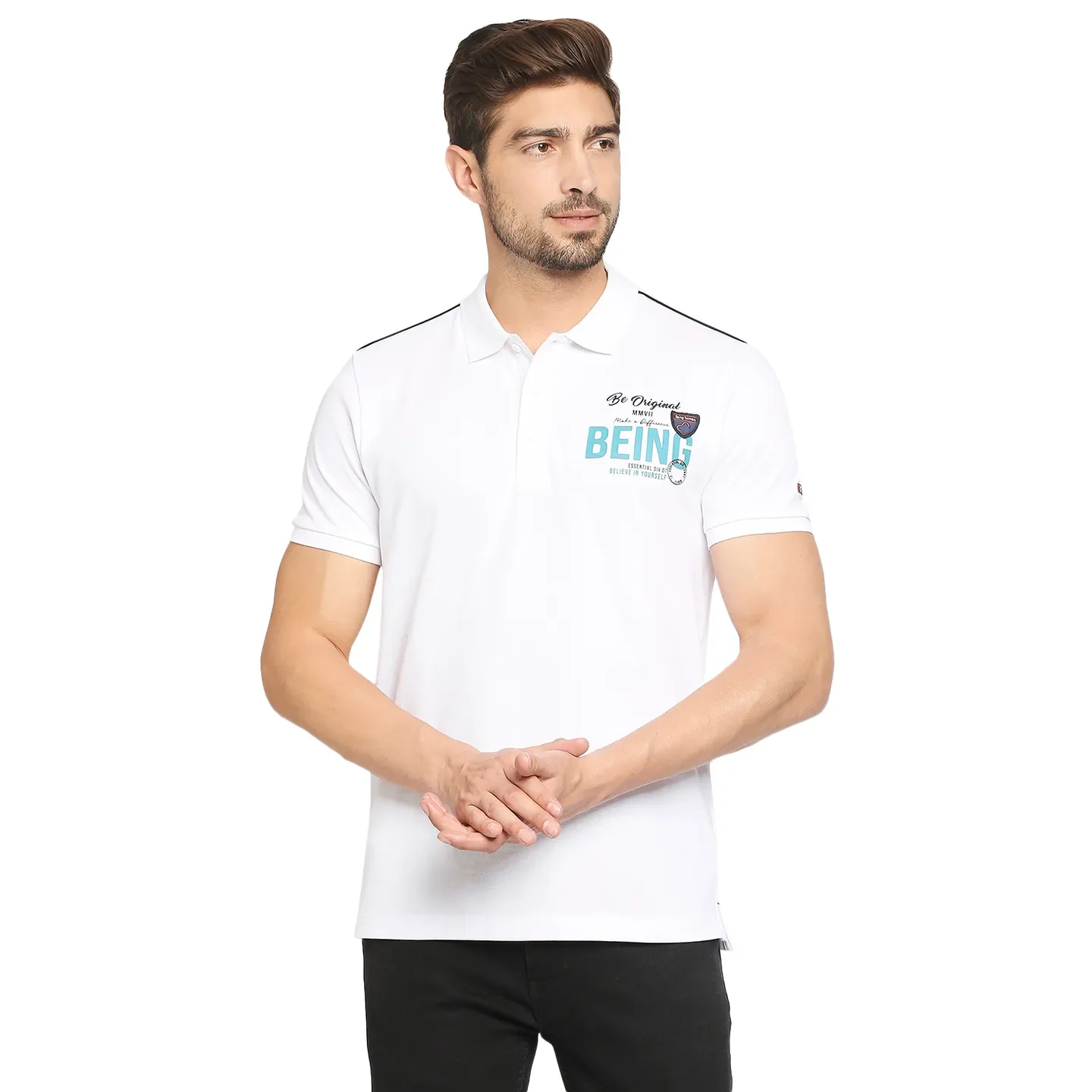 White Regular Fit Men's Polo T-Shirt by Being Human Clothing
