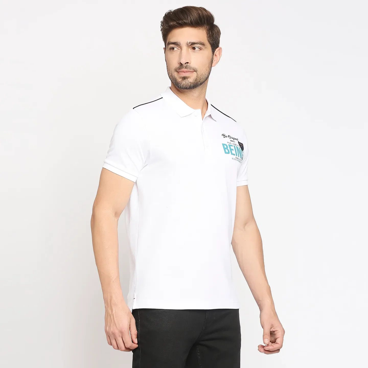 White Regular Fit Men's Polo T-Shirt by Being Human Clothing - Image 3