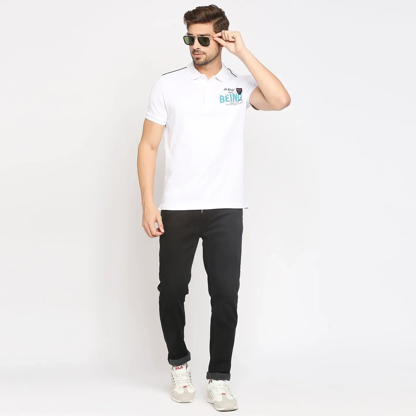 White Regular Fit Men's Polo T-Shirt by Being Human Clothing - Image 6