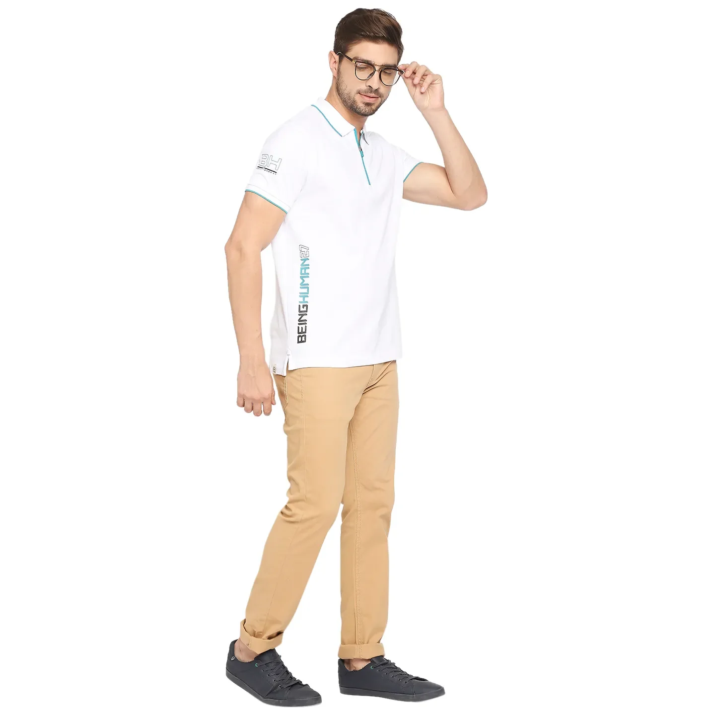 White Regular Fit Men's Polo T-Shirt by Being Human Clothing