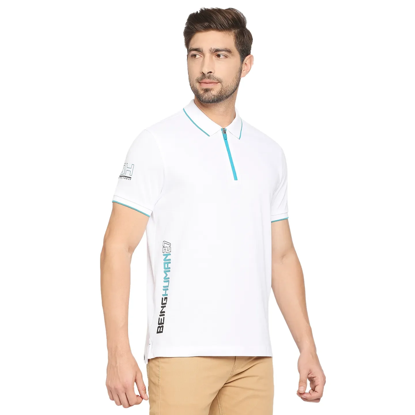 White Regular Fit Men's Polo T-Shirt by Being Human Clothing - Image 4