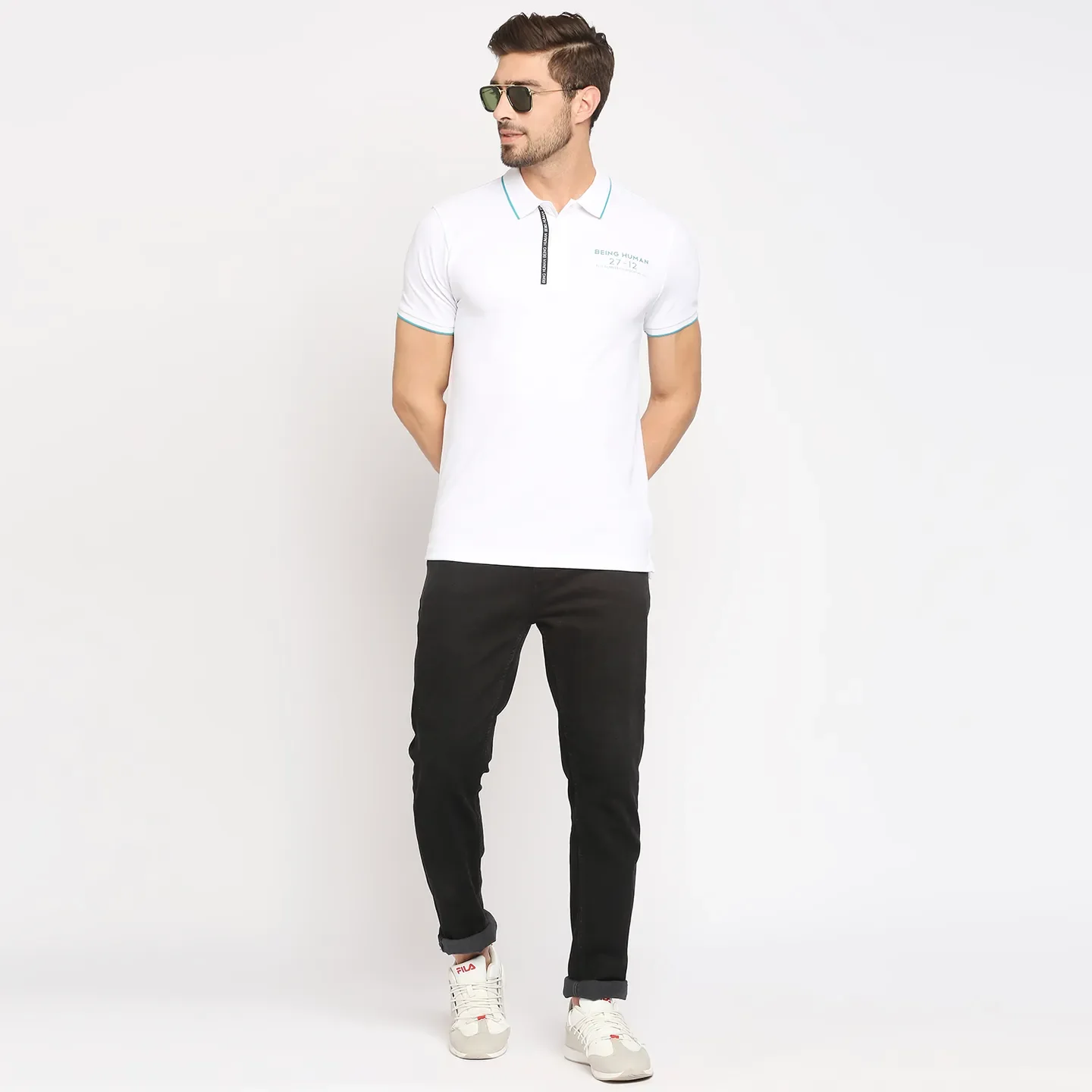 White Regular Fit Men's Polo T-Shirt by Being Human Clothing - Image 6