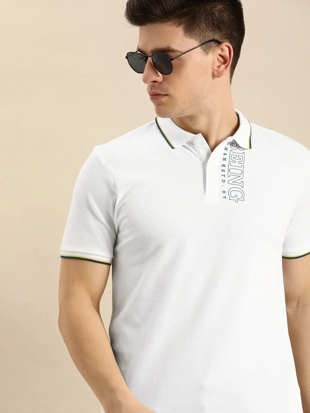 White Regular Fit Men's Polo T-Shirt by Being Human Clothing