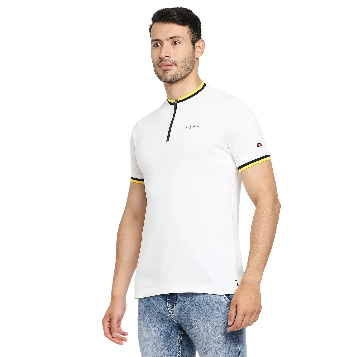 White Regular Fit Men's Polo T-Shirt by Being Human Clothing - Image 2