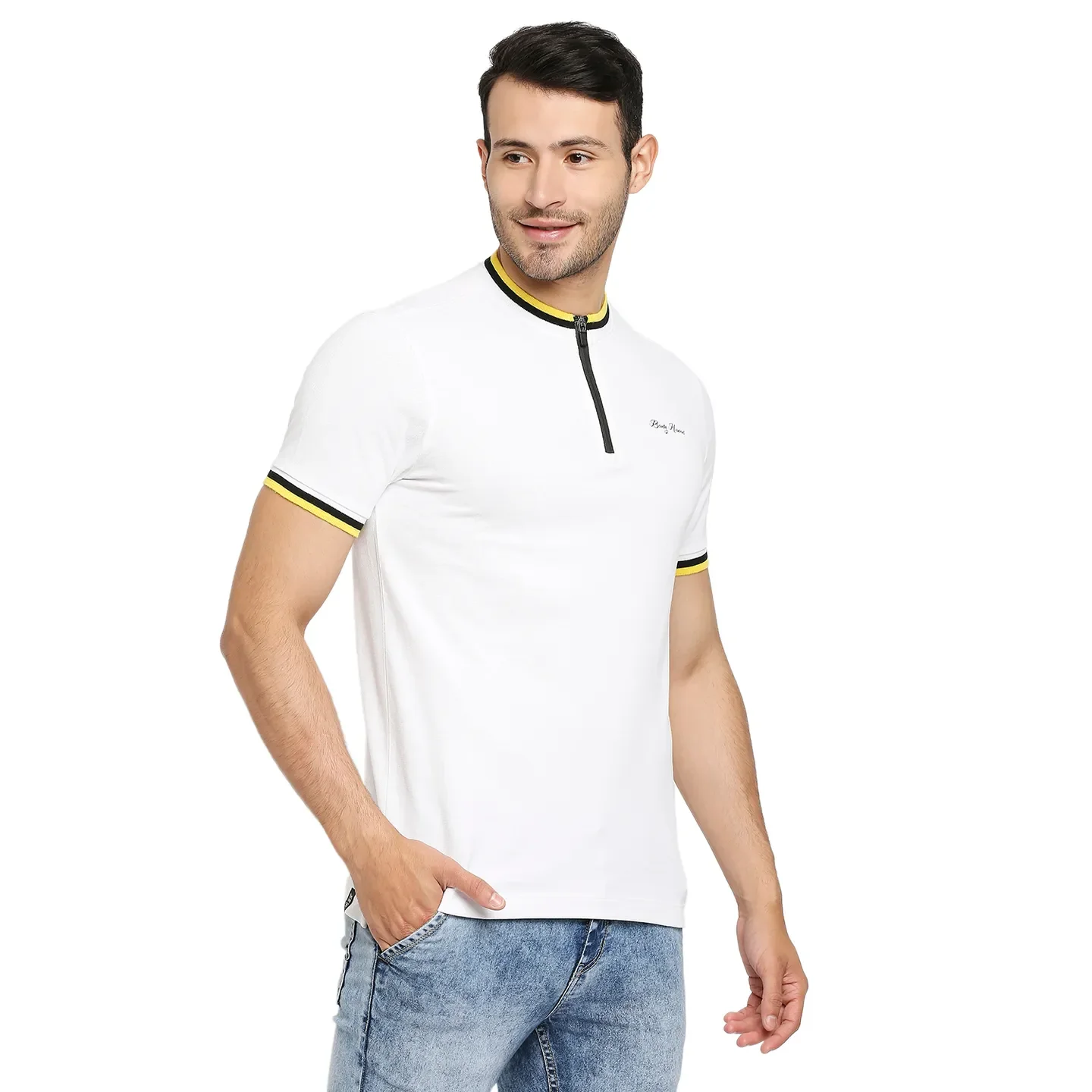 White Regular Fit Men's Polo T-Shirt by Being Human Clothing - Image 3
