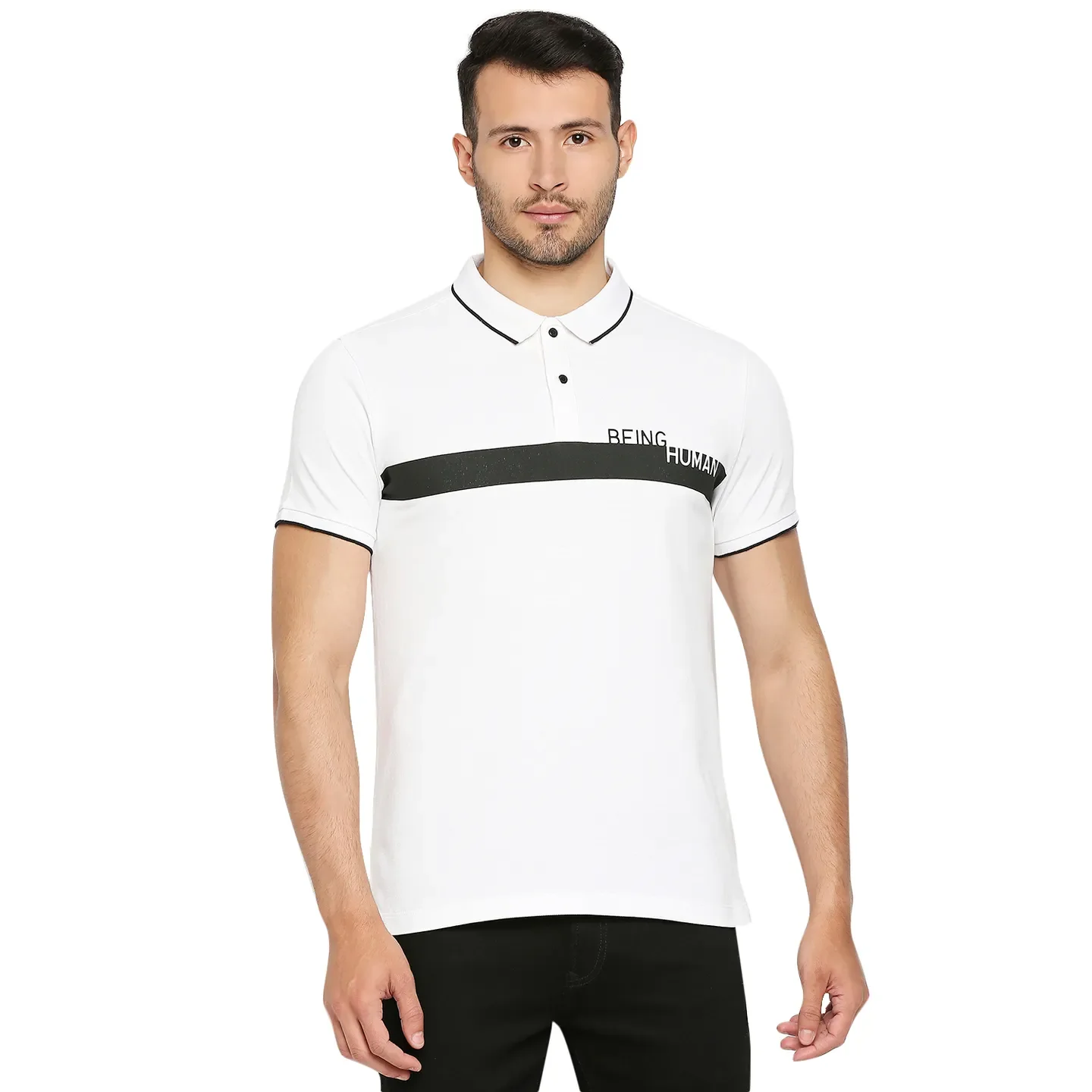 White Regular Fit Men's Polo T-Shirt by Being Human Clothing