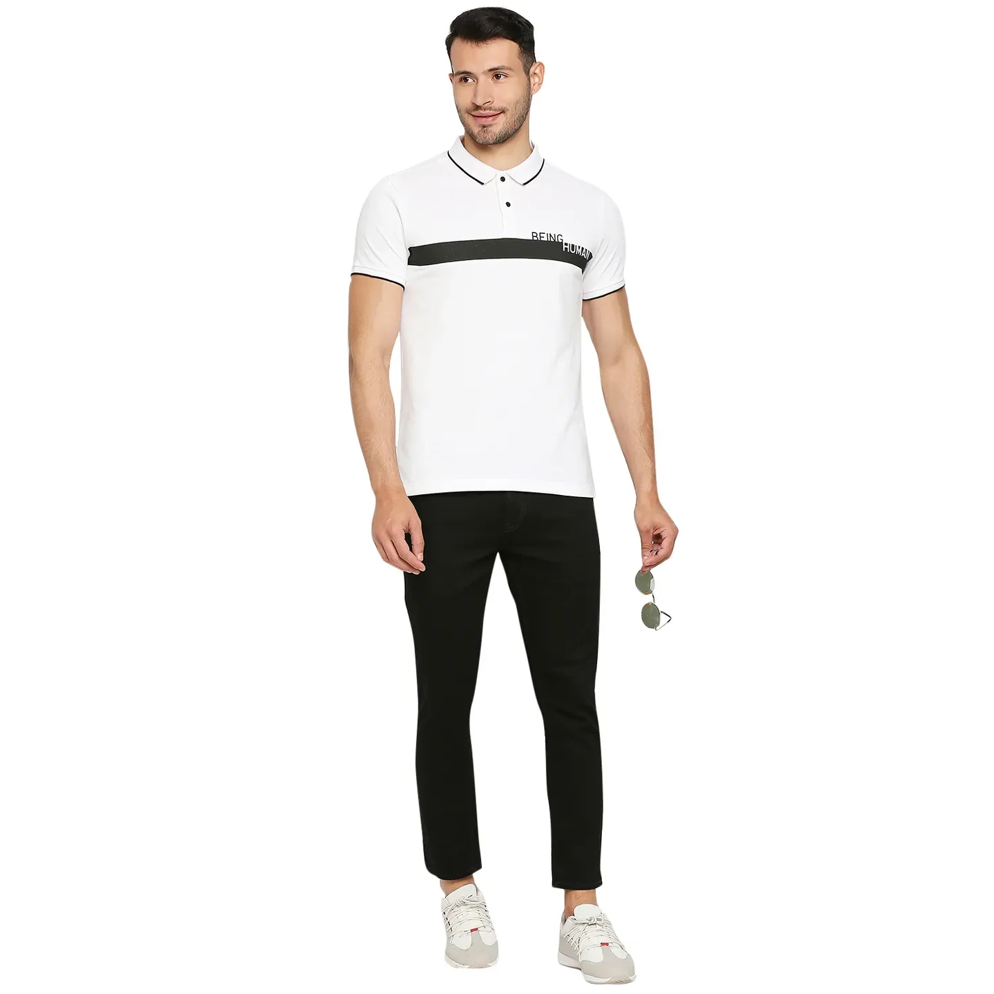 White Regular Fit Men's Polo T-Shirt by Being Human Clothing - Image 6