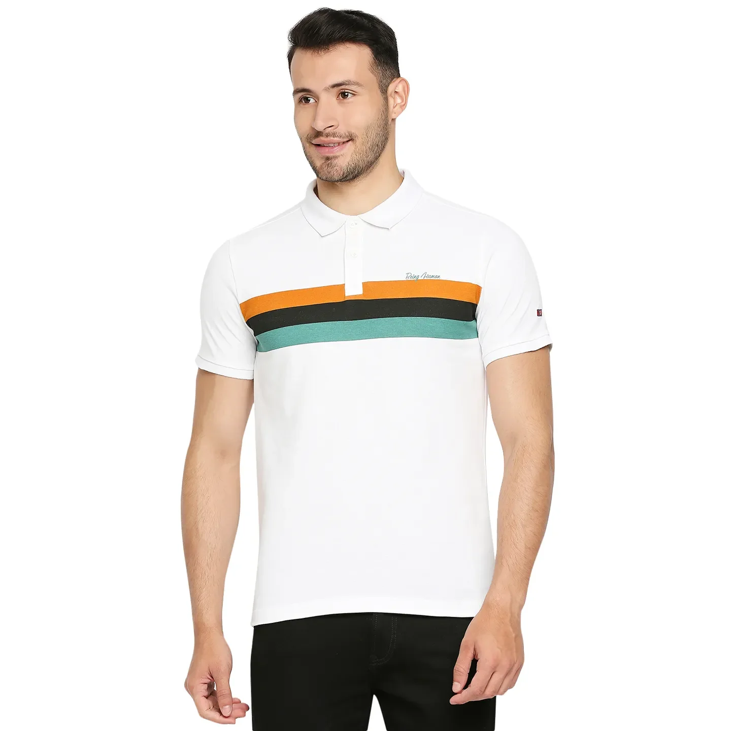 White Regular Fit Men's Polo T-Shirt by Being Human Clothing