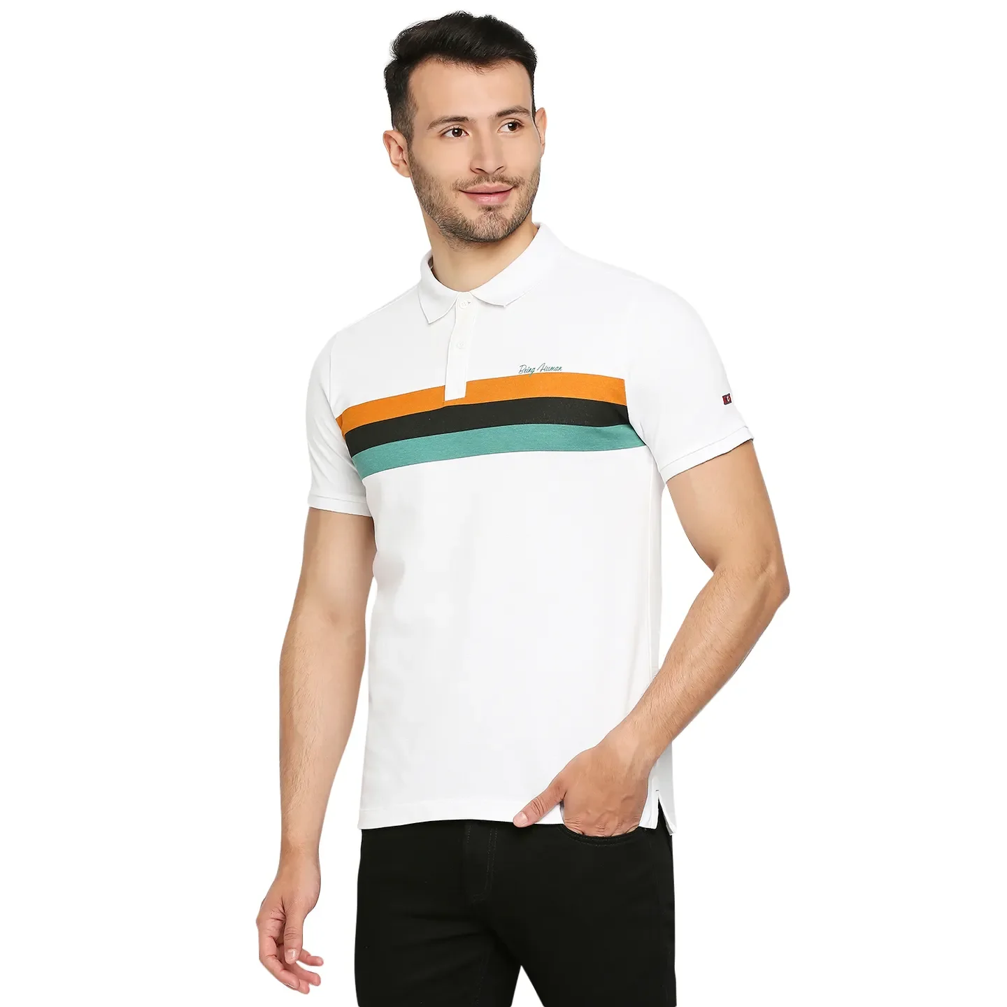 White Regular Fit Men's Polo T-Shirt by Being Human Clothing - Image 2