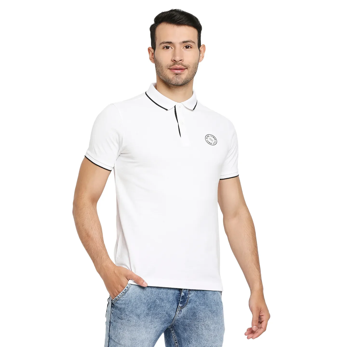 White Regular Fit Men's Polo T-Shirt by Being Human Clothing - Image 3