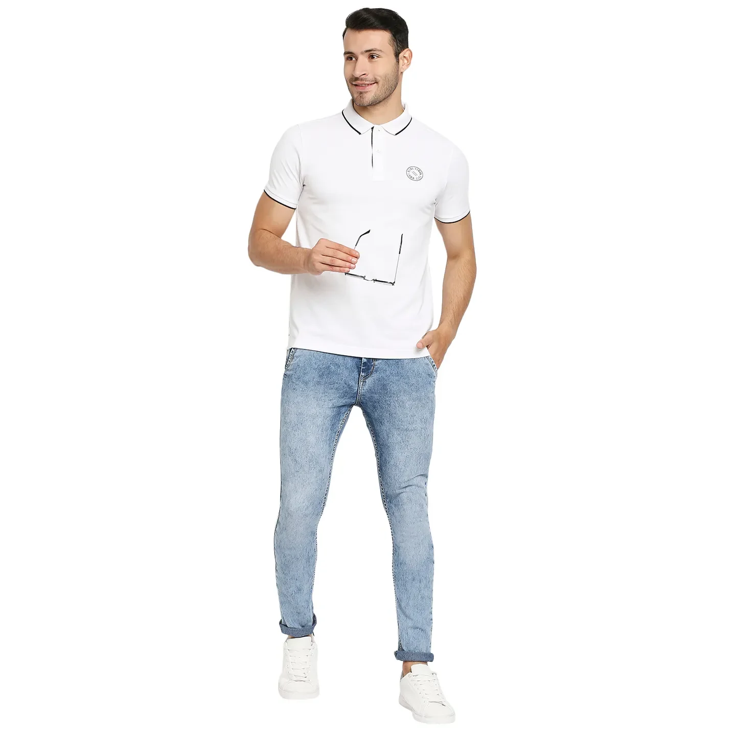 White Regular Fit Men's Polo T-Shirt by Being Human Clothing - Image 6