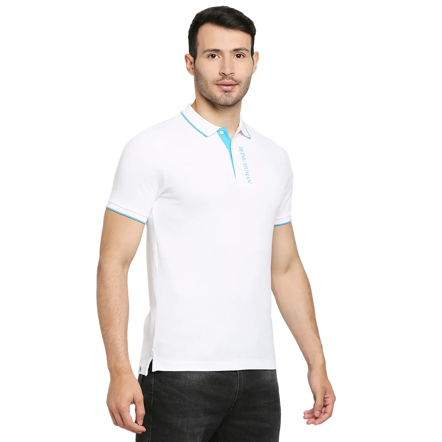 White Regular Fit Men's Polo T-Shirt by Being Human Clothing - Image 3