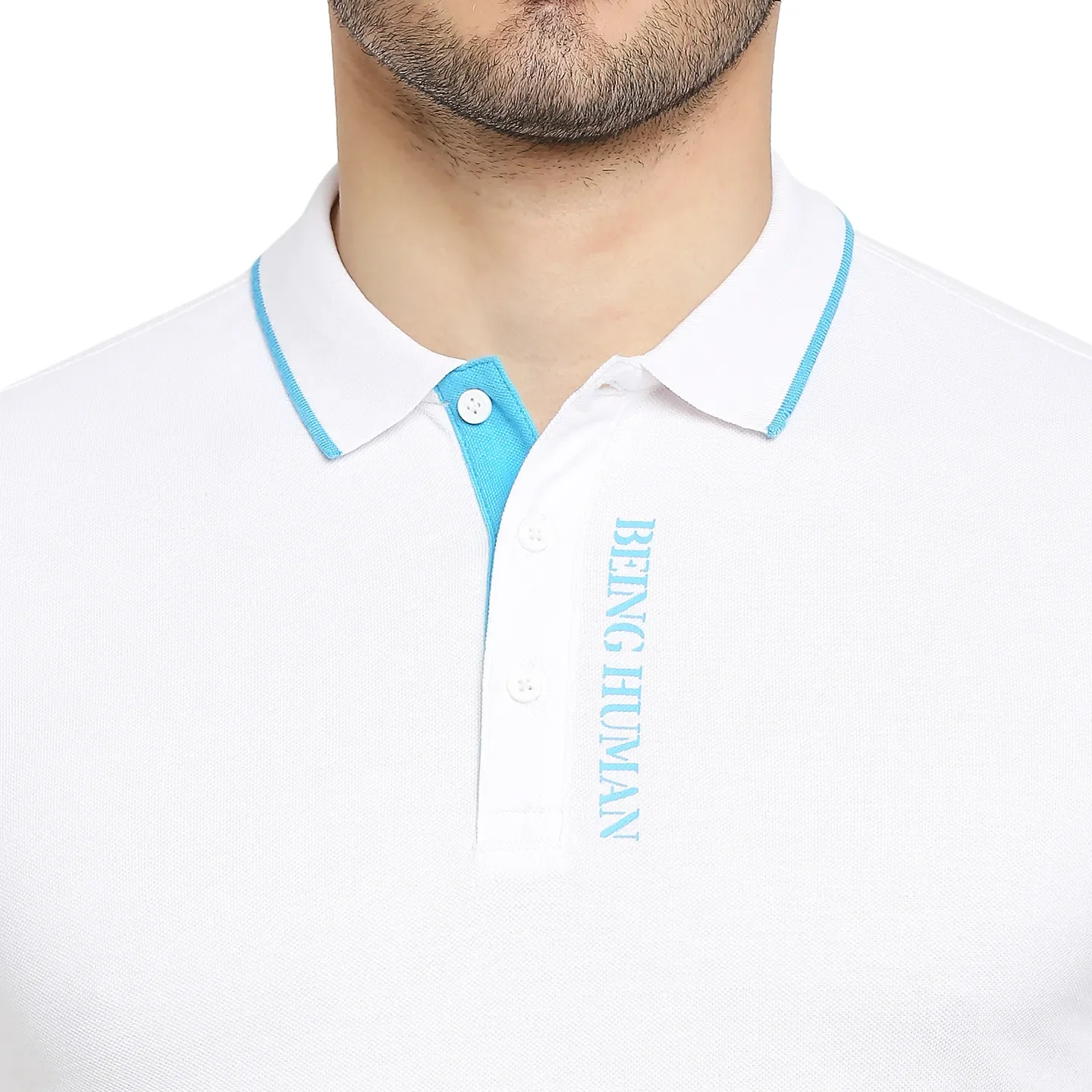 White Regular Fit Men's Polo T-Shirt by Being Human Clothing - Image 5