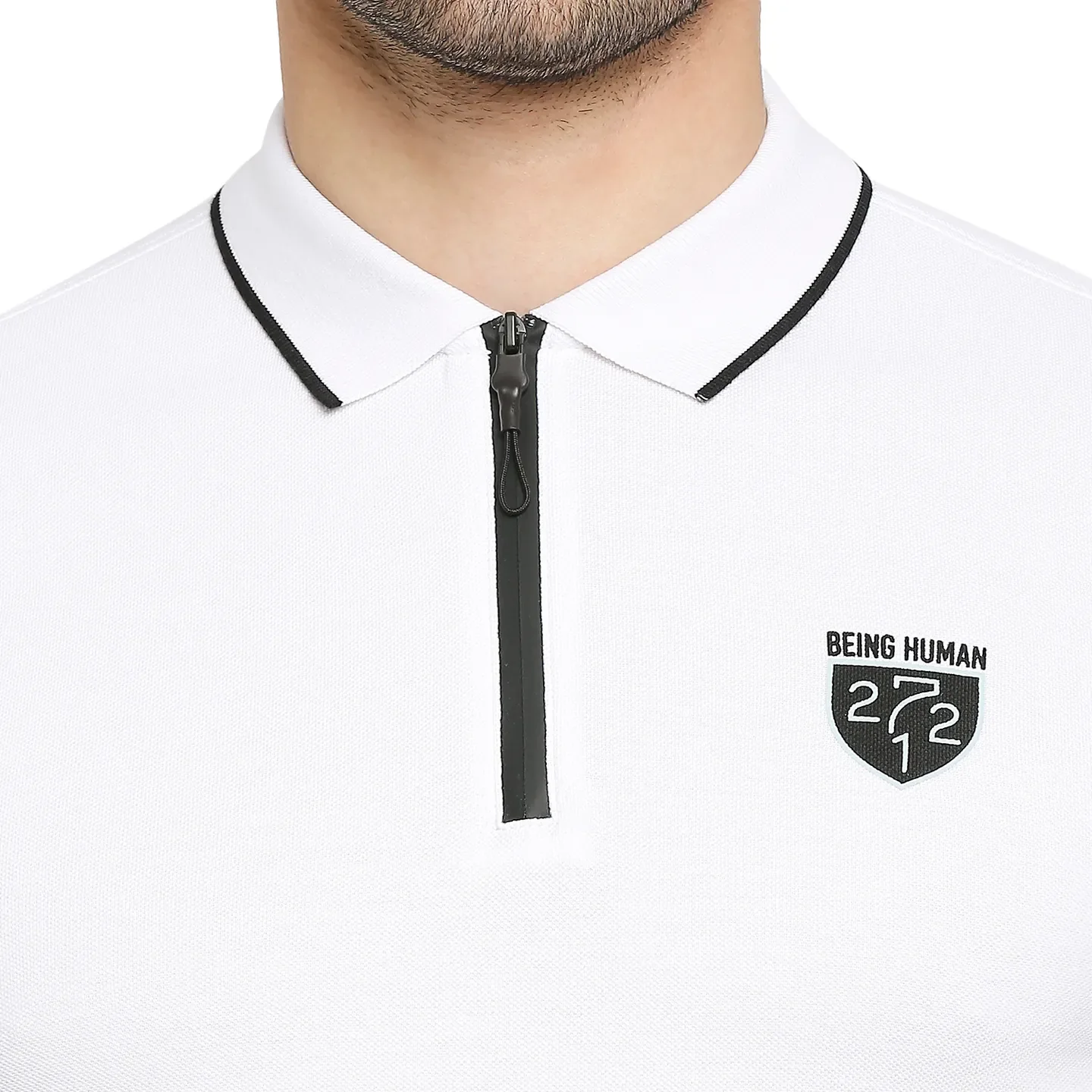 White Regular Fit Men's Polo T-Shirt by Being Human Clothing - Image 5