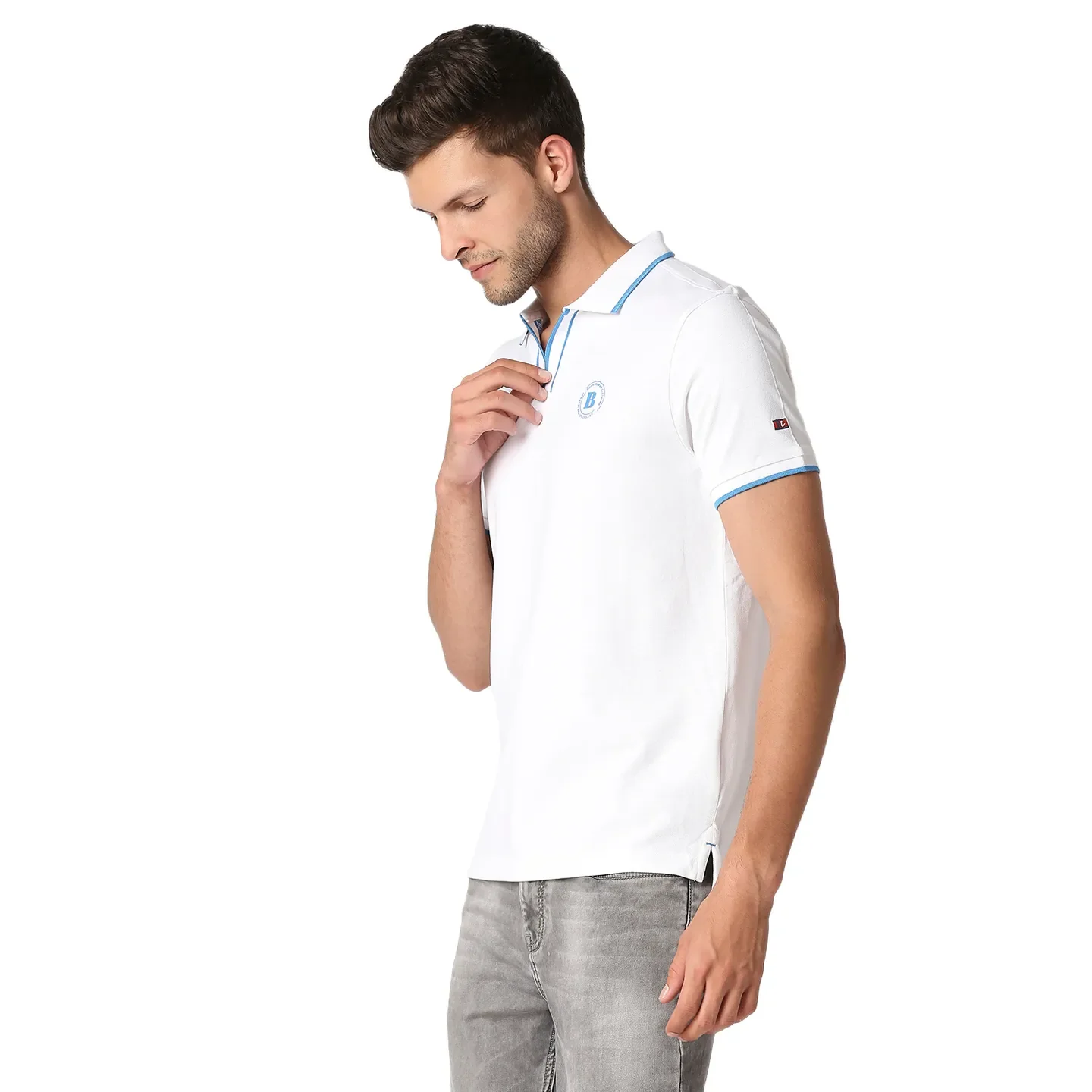 White Regular Fit Men's Polo T-Shirt by Being Human Clothing - Image 2