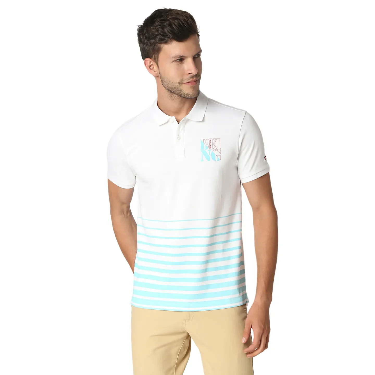 White Regular Fit Men's Polo T-Shirt by Being Human Clothing