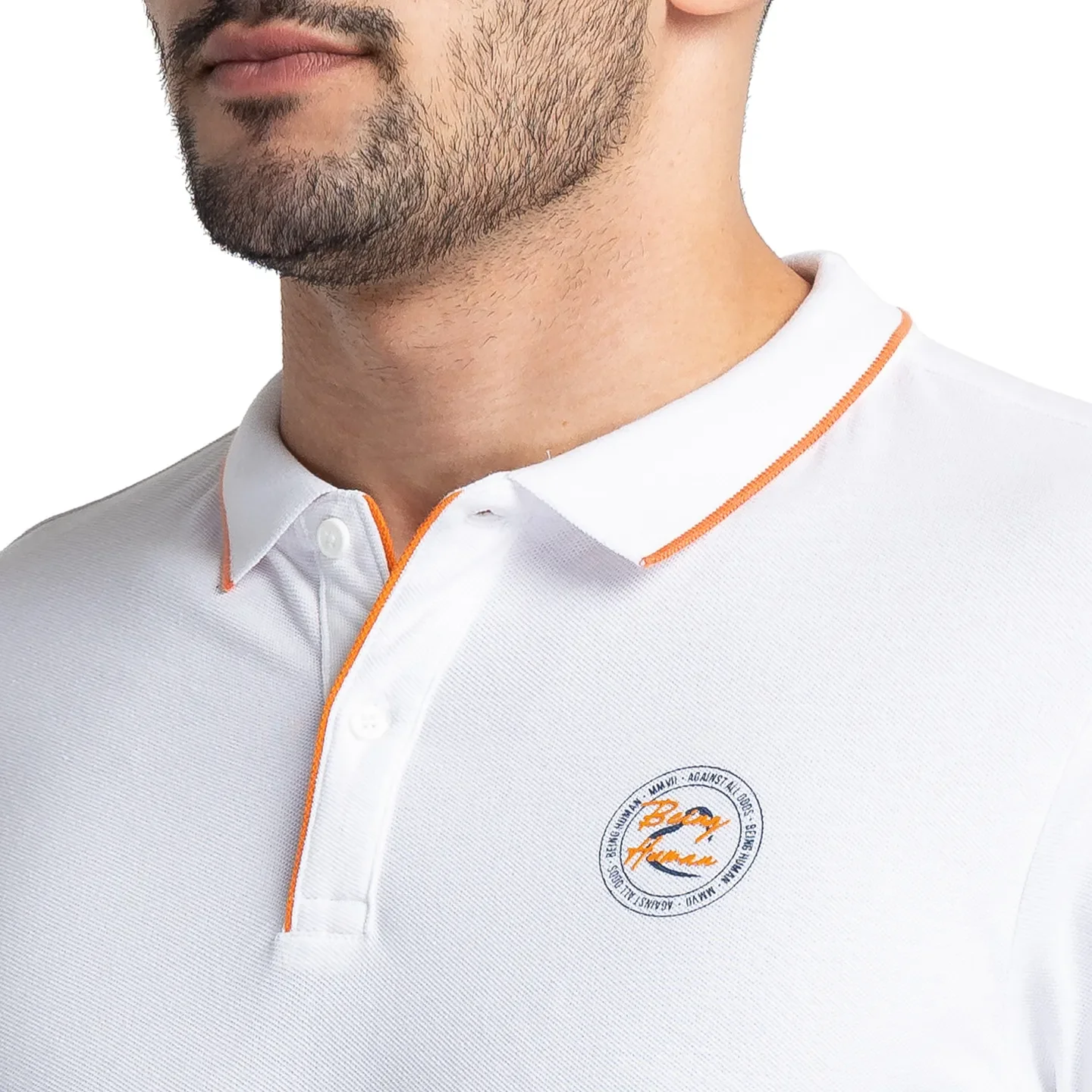 White Regular Fit Men's Polo T-Shirt by Being Human Clothing - Image 4
