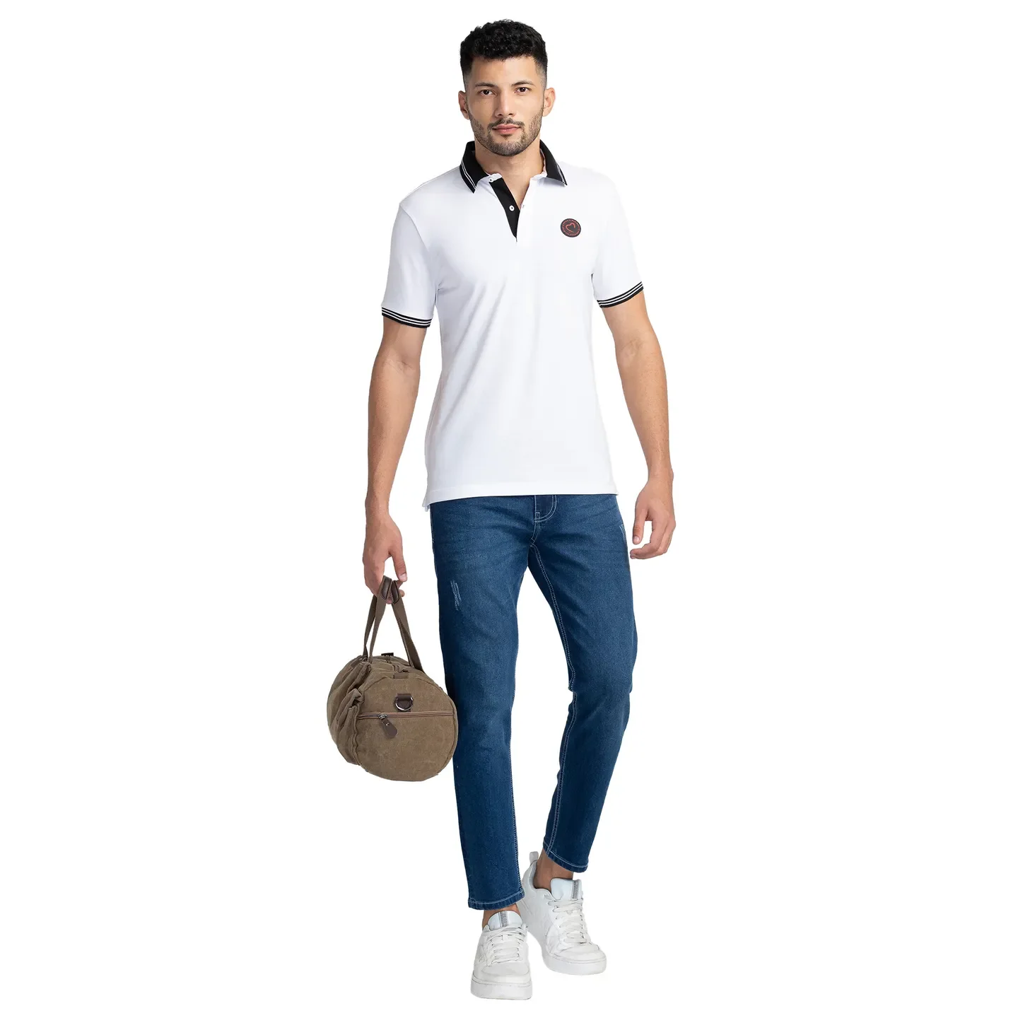 White Regular Fit Men's Polo T-Shirt by Being Human Clothing - Image 6