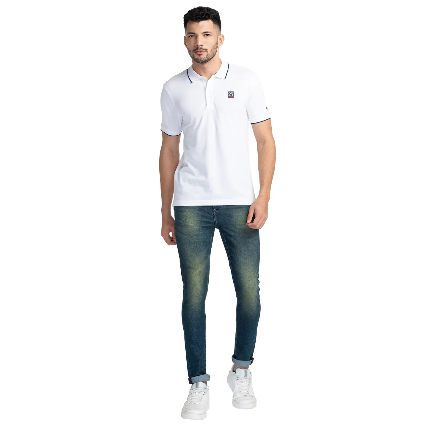 White Regular Fit Men's Polo T-Shirt by Being Human Clothing - Image 2