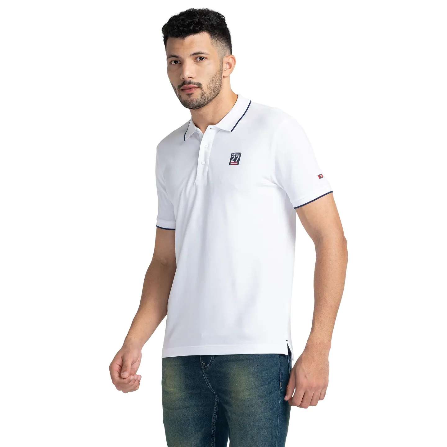 White Regular Fit Men's Polo T-Shirt by Being Human Clothing - Image 4
