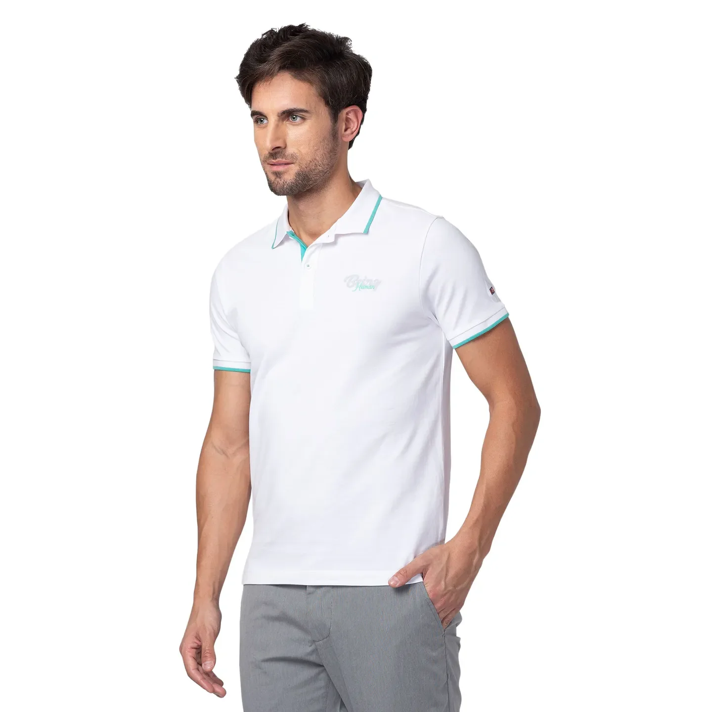 White Regular Fit Men's Polo T-Shirt by Being Human Clothing - Image 4