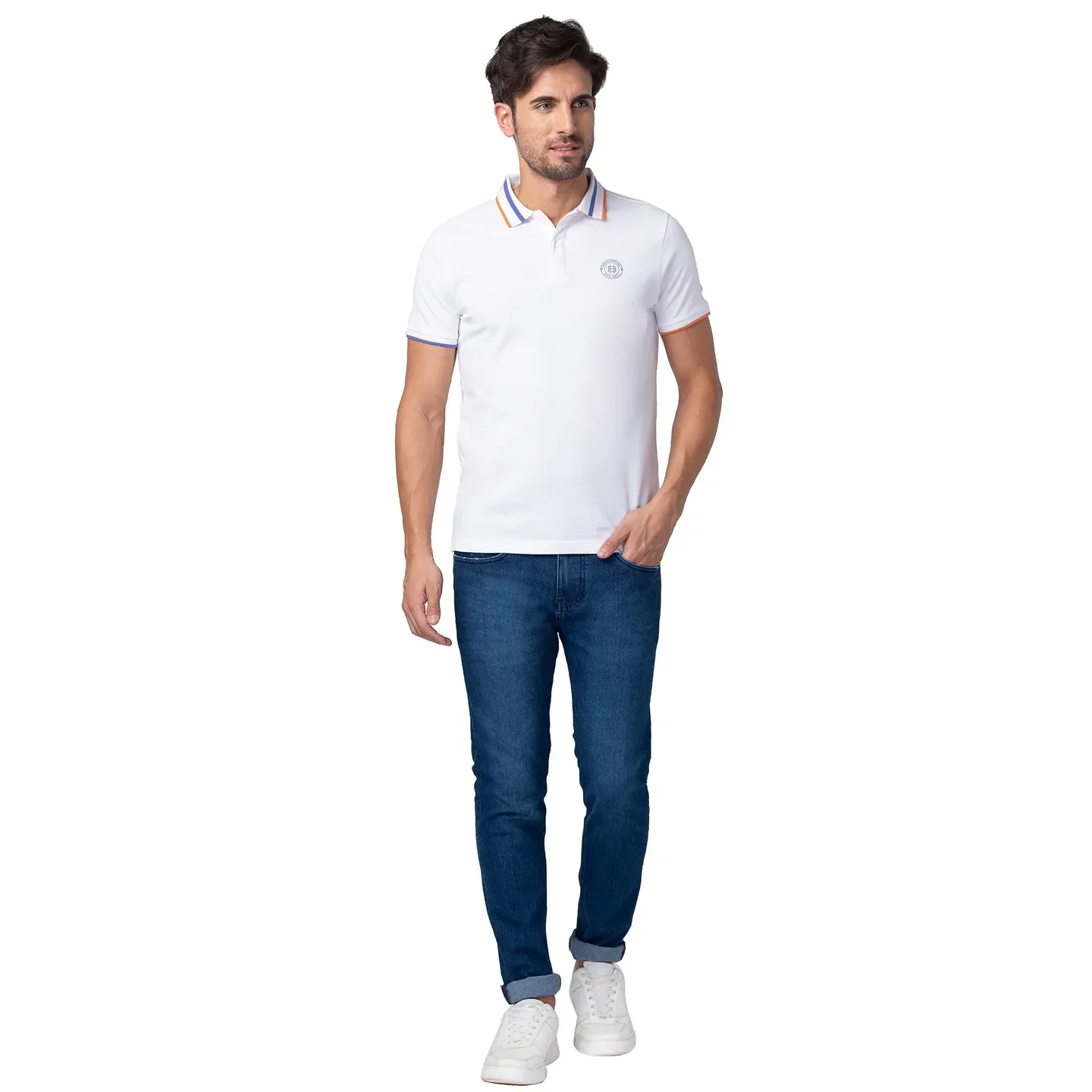 White Regular Fit Men's Polo T-Shirt by Being Human Clothing - Image 2