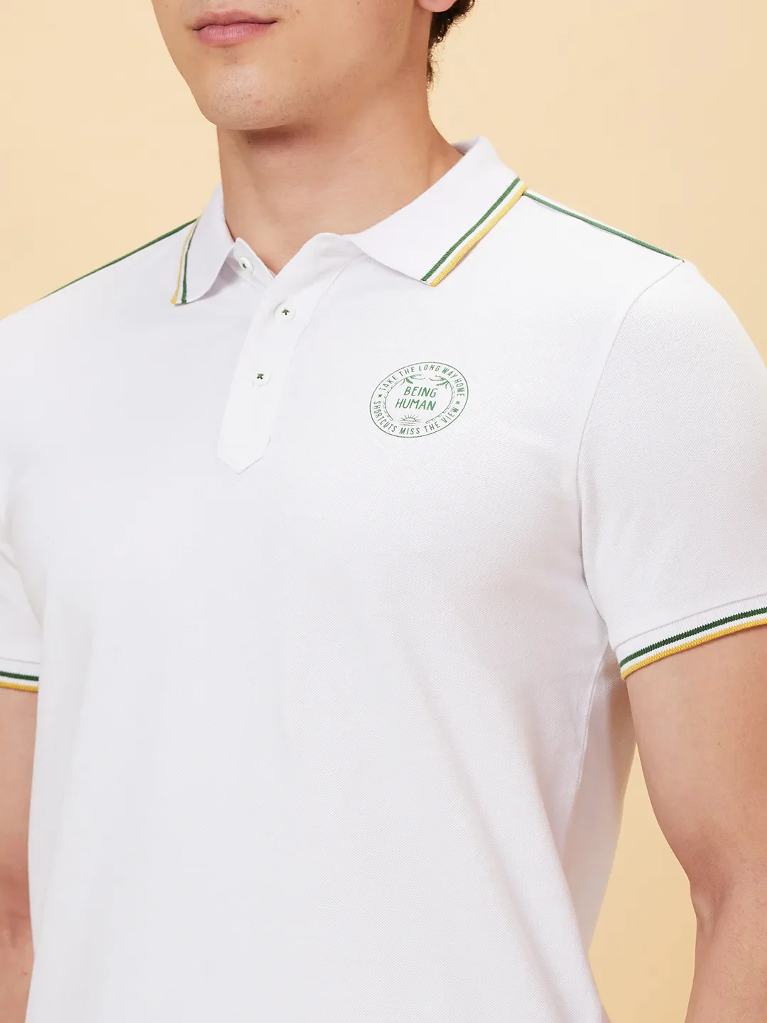 White Regular Fit Men's Polo T-Shirt by Being Human Clothing - Image 4